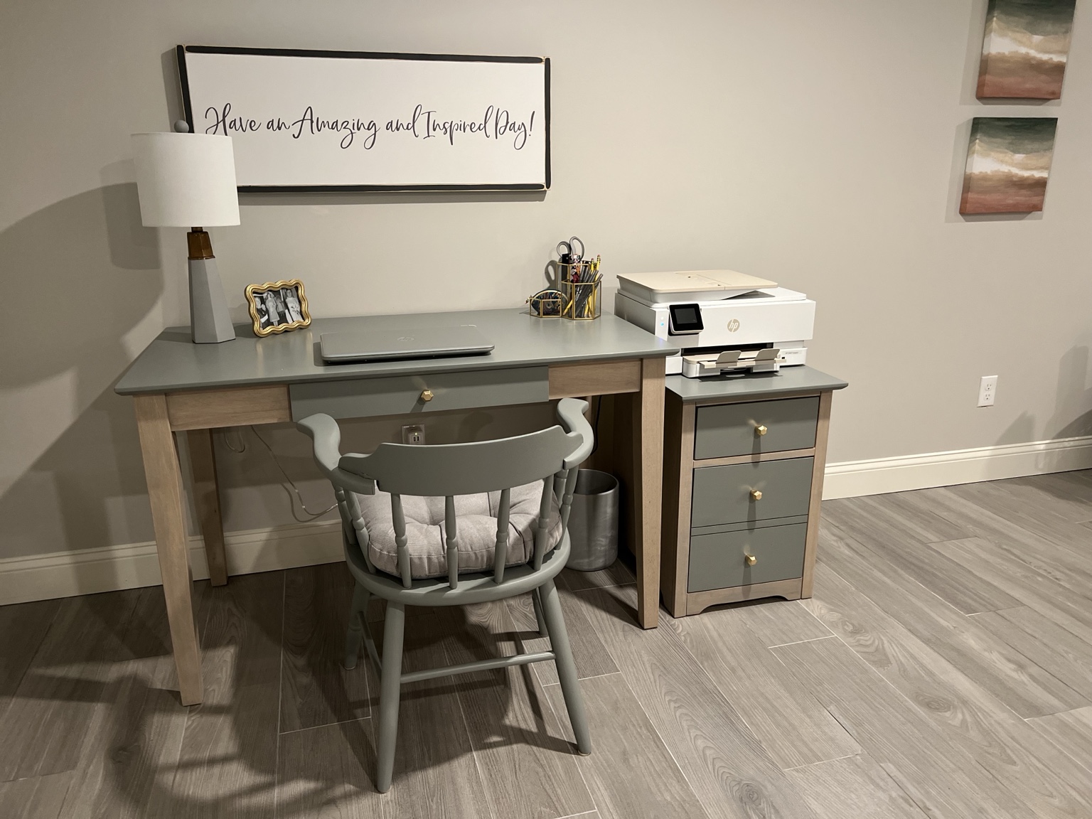 Custom painted desk and printer cabinet
