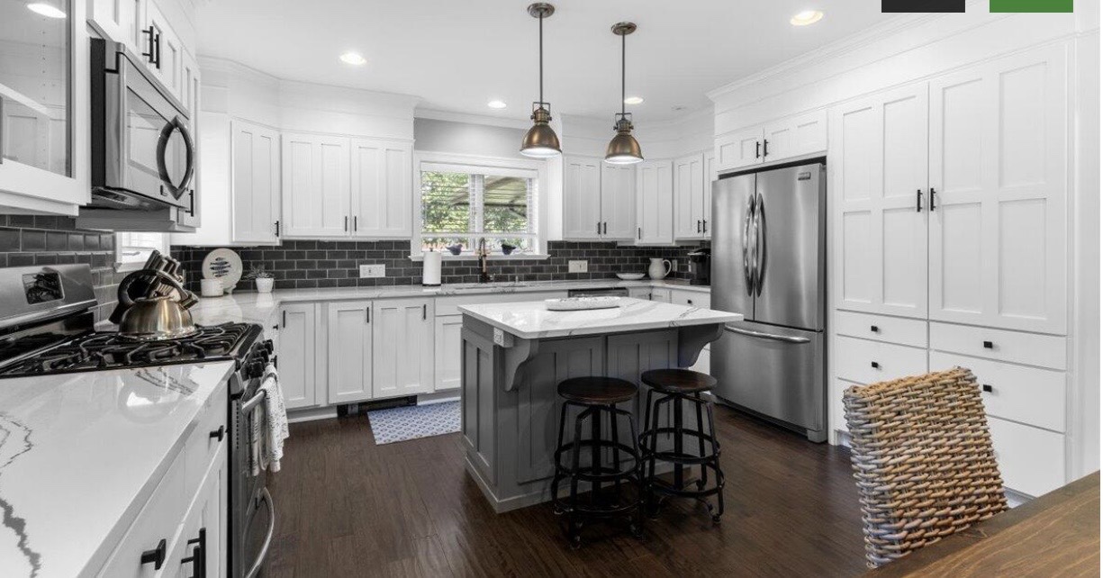 Gray kitchen with quartz island